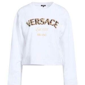 Versace White Crop Sweatshirt with Leopard Print Logo NWT Size 50 (Large/XL)